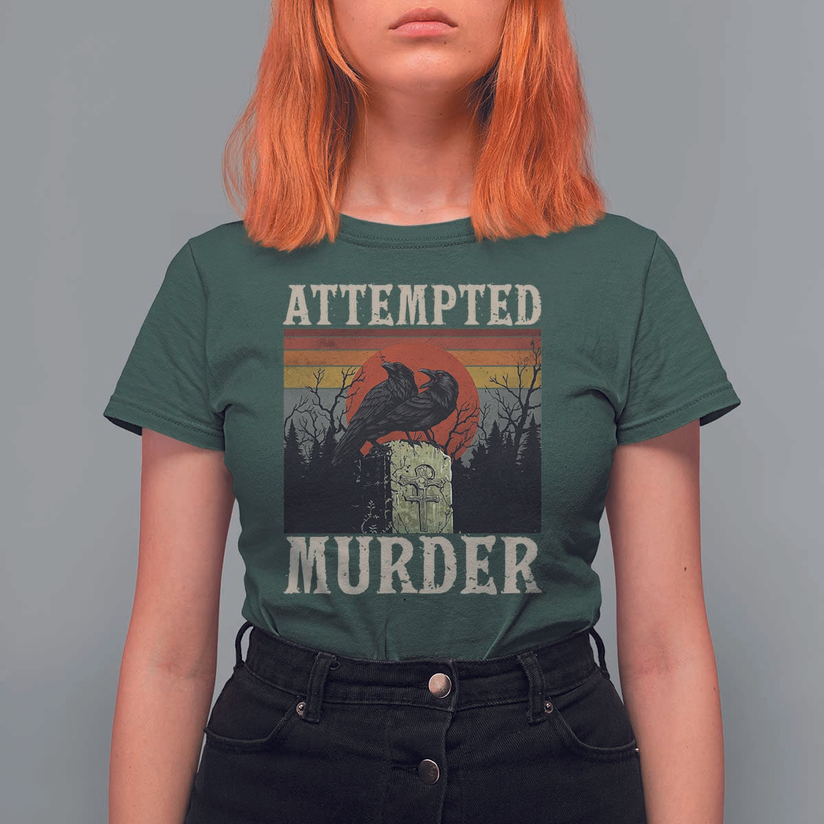 Funny Literary T Shirt For Women Attempted Murder Two Crows Bird on Branch - Wonder Print Shop