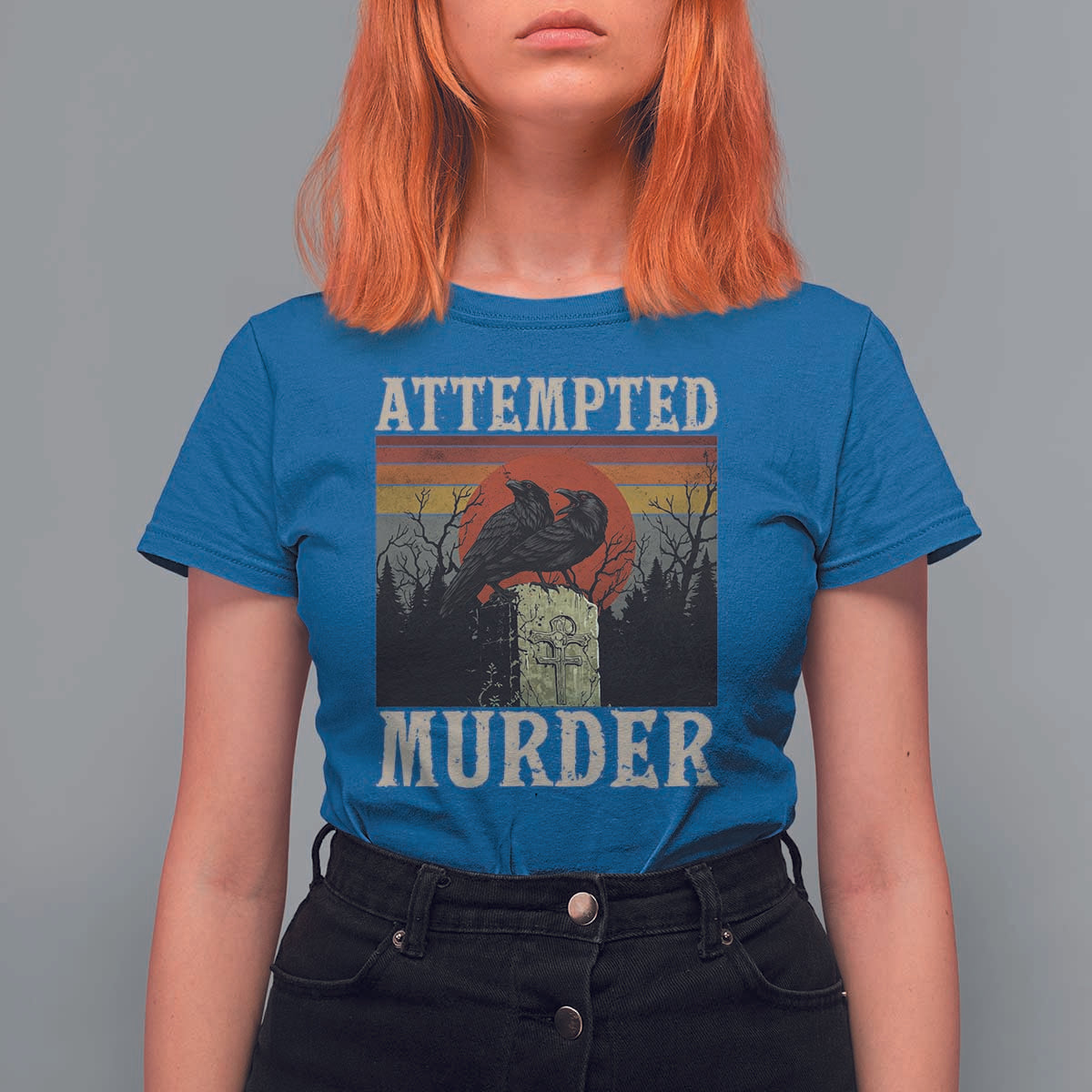 Funny Literary T Shirt For Women Attempted Murder Two Crows Bird on Branch - Wonder Print Shop
