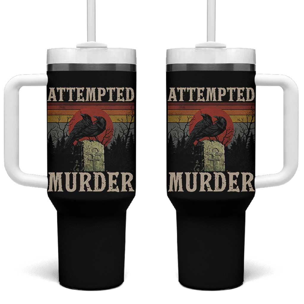 Funny Literary Tumbler With Handle Attempted Murder Two Crows Bird on Branch