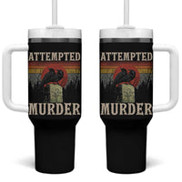 Funny Literary Tumbler With Handle Attempted Murder Two Crows Bird on Branch