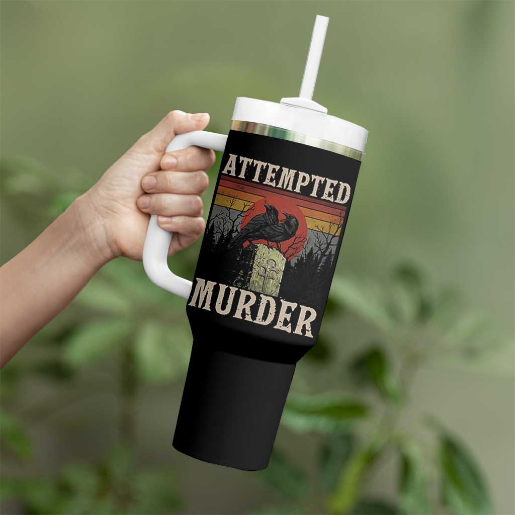 Funny Literary Tumbler With Handle Attempted Murder Two Crows Bird on Branch