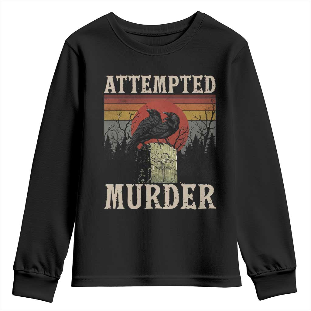 Funny Literary Youth Sweatshirt Attempted Murder Two Crows Bird on Branch - Wonder Print Shop