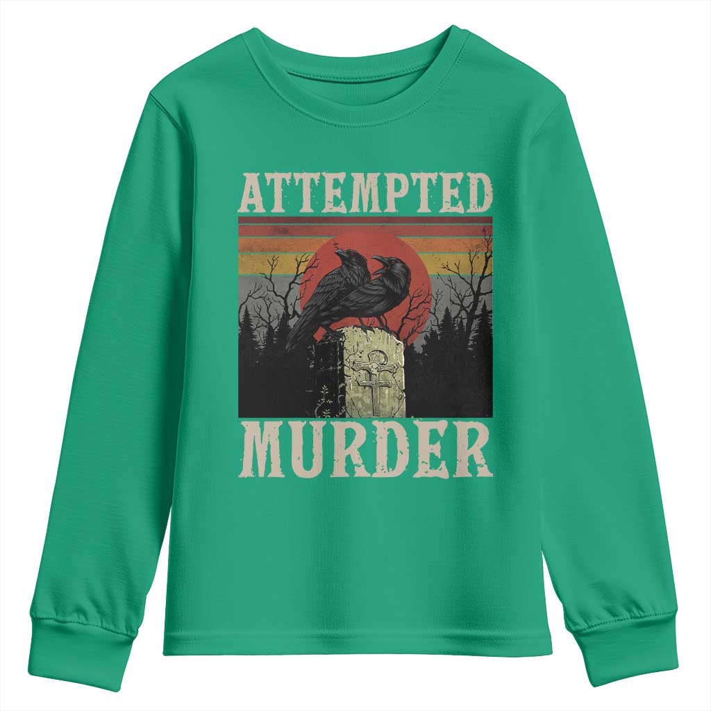 Funny Literary Youth Sweatshirt Attempted Murder Two Crows Bird on Branch - Wonder Print Shop