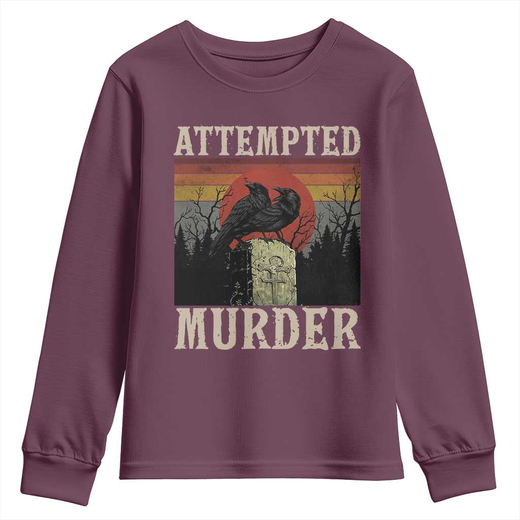 Funny Literary Youth Sweatshirt Attempted Murder Two Crows Bird on Branch - Wonder Print Shop