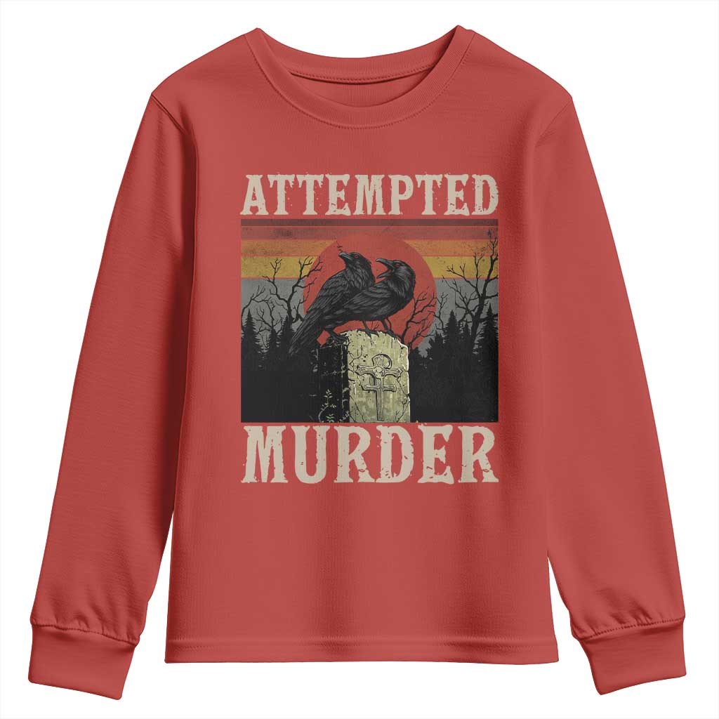 Funny Literary Youth Sweatshirt Attempted Murder Two Crows Bird on Branch - Wonder Print Shop