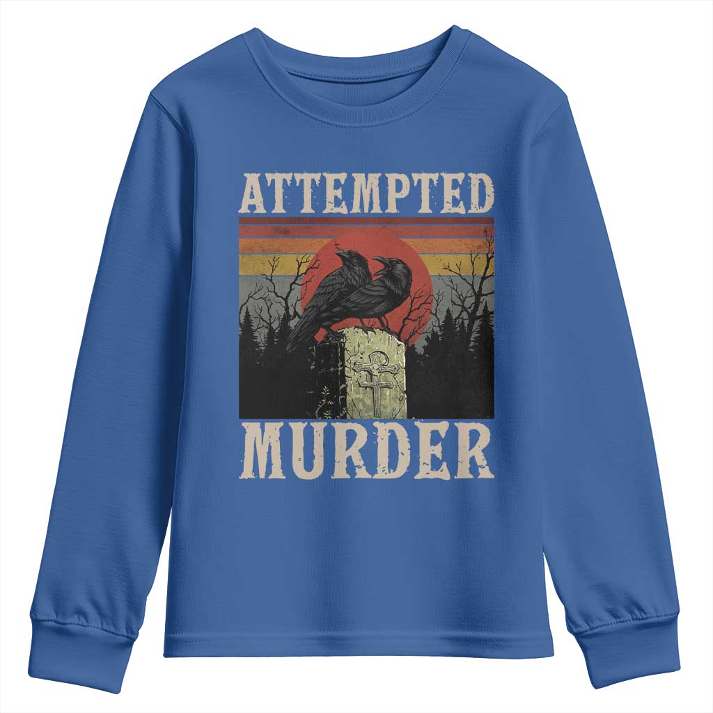 Funny Literary Youth Sweatshirt Attempted Murder Two Crows Bird on Branch - Wonder Print Shop