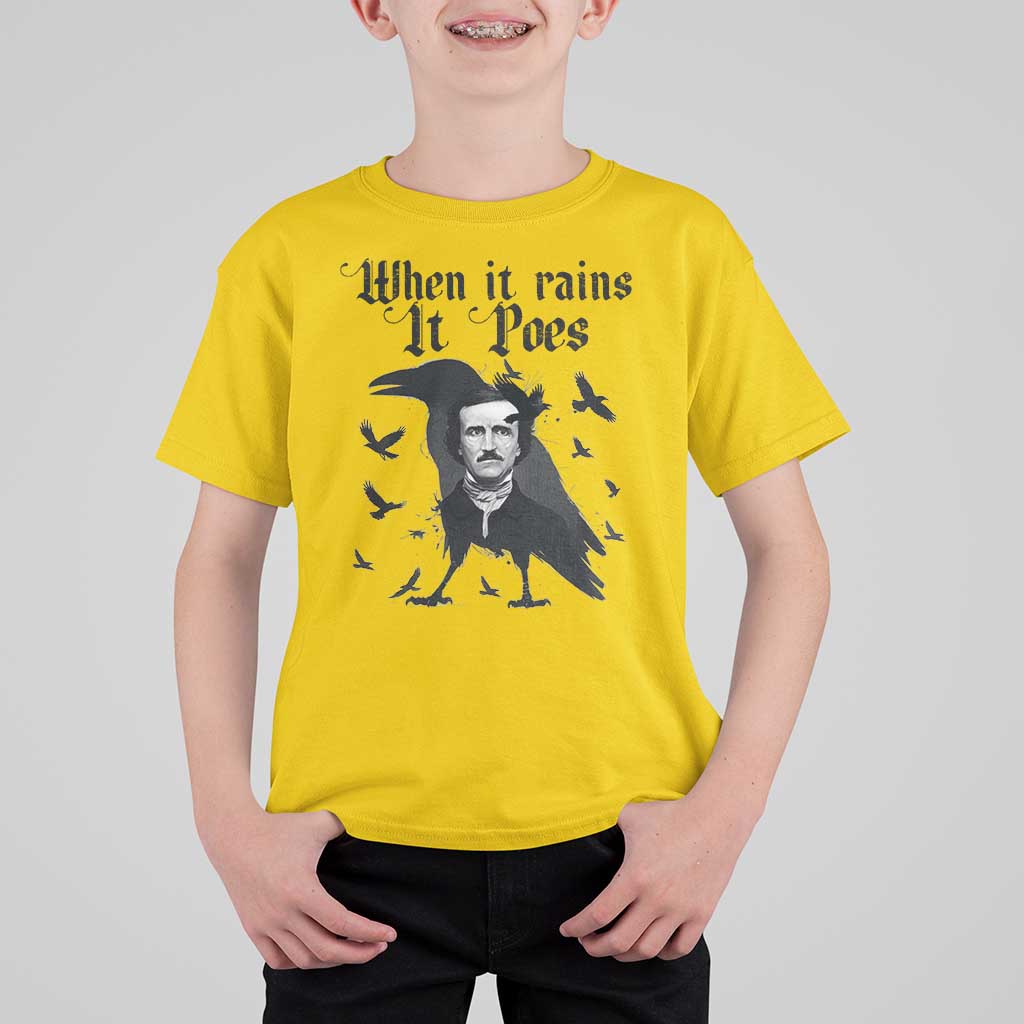Funny Edgar Allan Poe T Shirt For Kid When It Rains It Poes - Wonder Print Shop