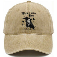 Funny Edgar Allan Poe Washed Cotton Baseball Cap When It Rains It Poes