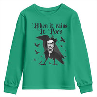 Funny Edgar Allan Poe Youth Sweatshirt When It Rains It Poes - Wonder Print Shop