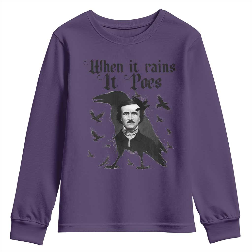 Funny Edgar Allan Poe Youth Sweatshirt When It Rains It Poes - Wonder Print Shop