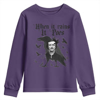 Funny Edgar Allan Poe Youth Sweatshirt When It Rains It Poes - Wonder Print Shop