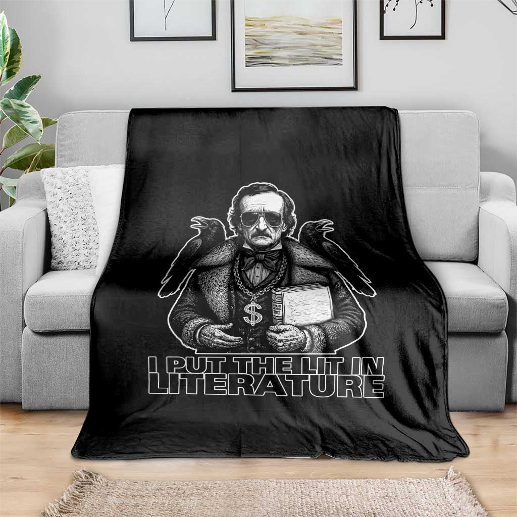 Funny Edgar Allan Poe Throw Blanket I Put The Lit In Literature - Wonder Print Shop
