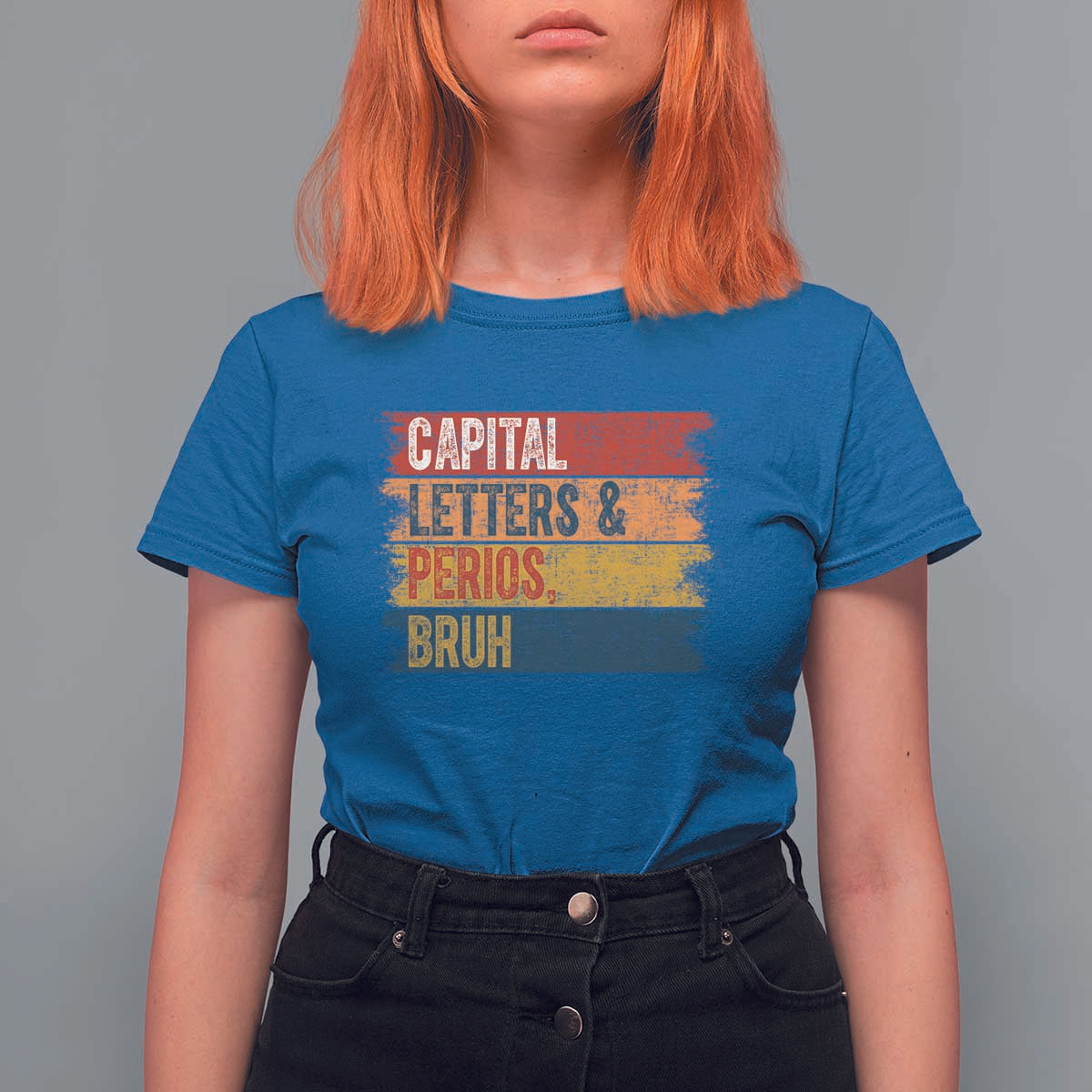 Funny English ELA Teacher T Shirt For Women Capital Letters And Periods Bruh - Wonder Print Shop