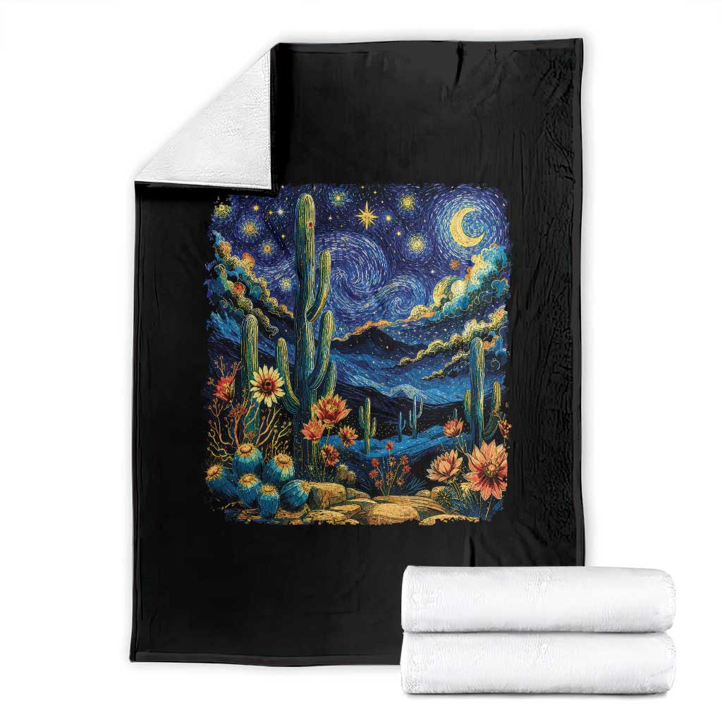 Desert Night Cactus Starry Night Arizona Stars Sky Nature Lover Gift Throw Blanket