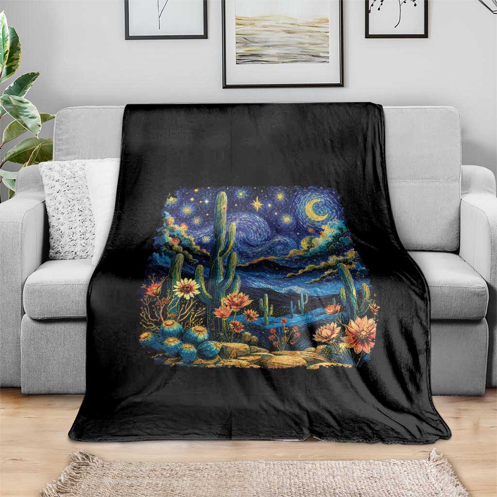 Desert Night Cactus Starry Night Arizona Stars Sky Nature Lover Gift Throw Blanket