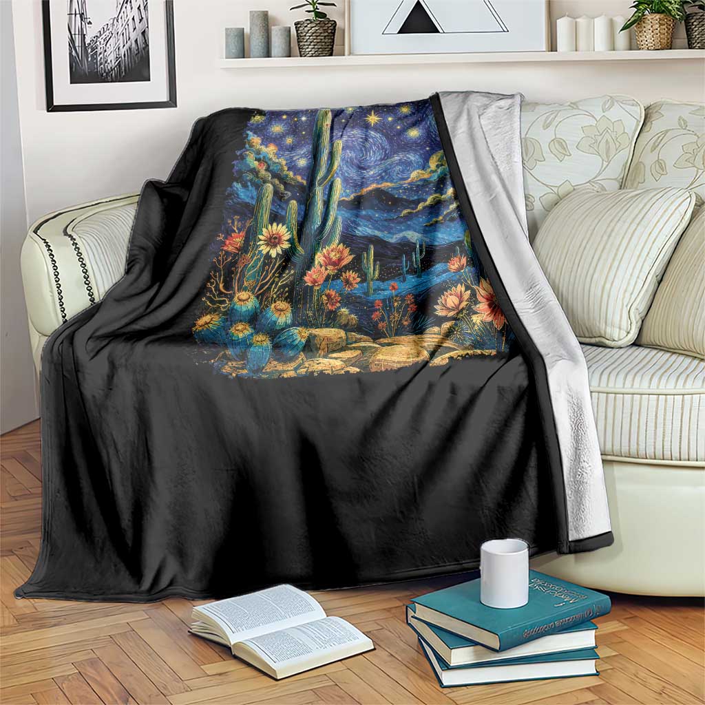 Desert Night Cactus Starry Night Arizona Stars Sky Nature Lover Gift Throw Blanket