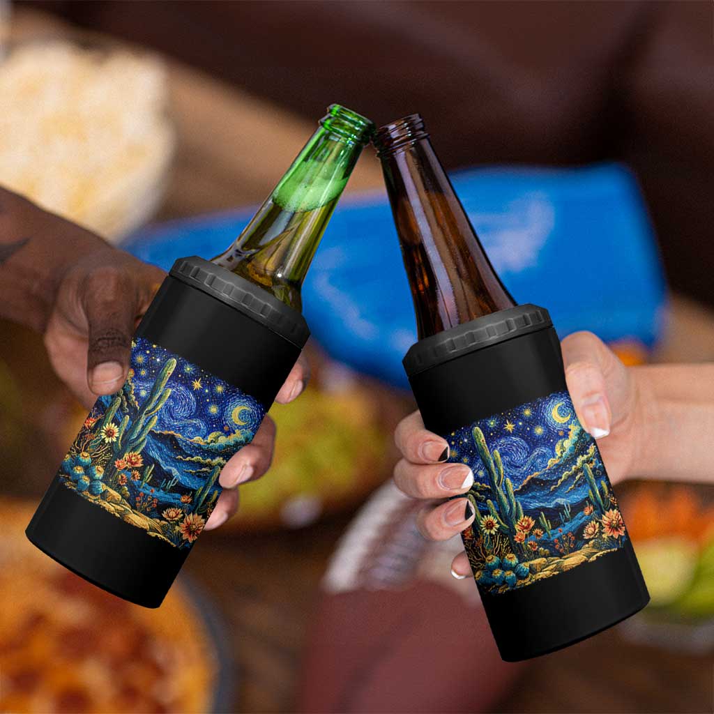 Desert Night Cactus Starry Night Arizona Stars Sky Nature Lover Gift 4 in 1 Can Cooler Tumbler