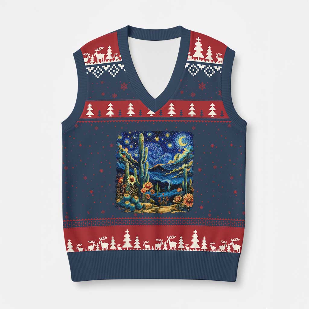 Desert Night Cactus Starry Night Arizona Stars Sky Nature Lover Gift V-Neck Knit Sweater Vest