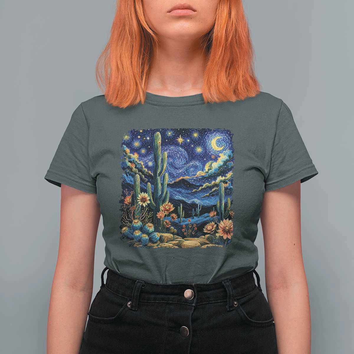 Desert Night Cactus Starry Night Arizona Stars Sky Nature Lover Gift T Shirt For Women