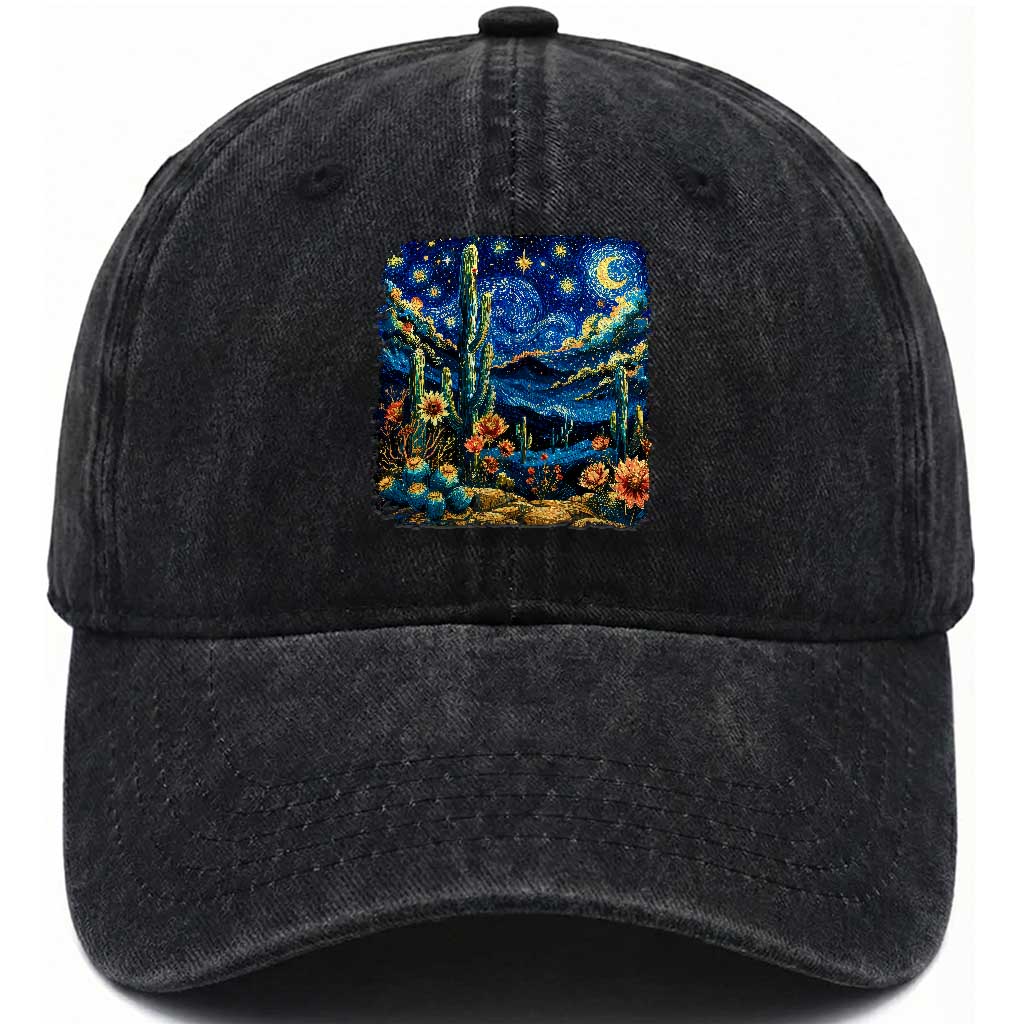 Desert Night Cactus Starry Night Arizona Stars Sky Nature Lover Gift Washed Cotton Baseball Cap