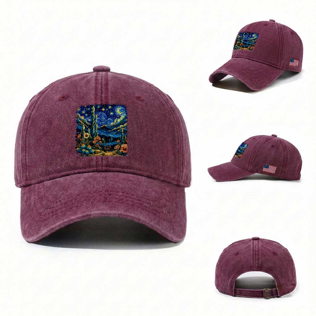 Desert Night Cactus Starry Night Arizona Stars Sky Nature Lover Gift Washed Cotton Baseball Cap