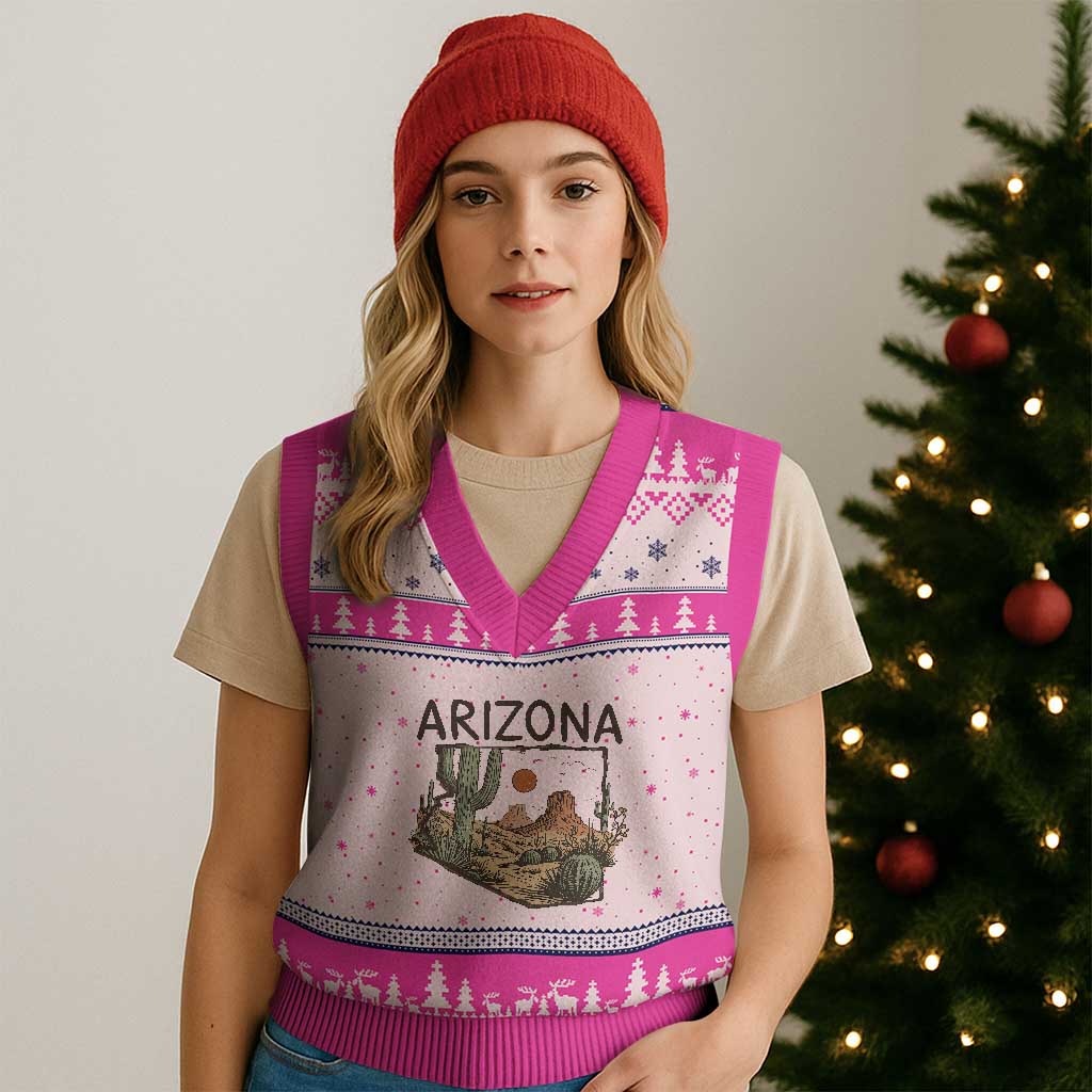 Arizona State Map Desert Landscape Cactus Southwest V-Neck Knit Sweater Vest