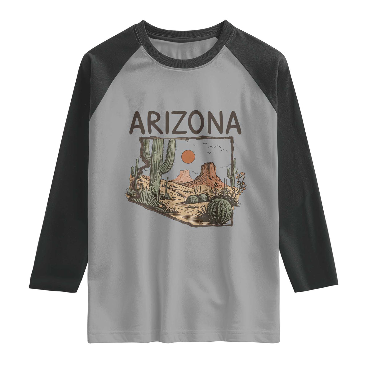 Arizona State Map Desert Landscape Cactus Southwest Raglan Shirt