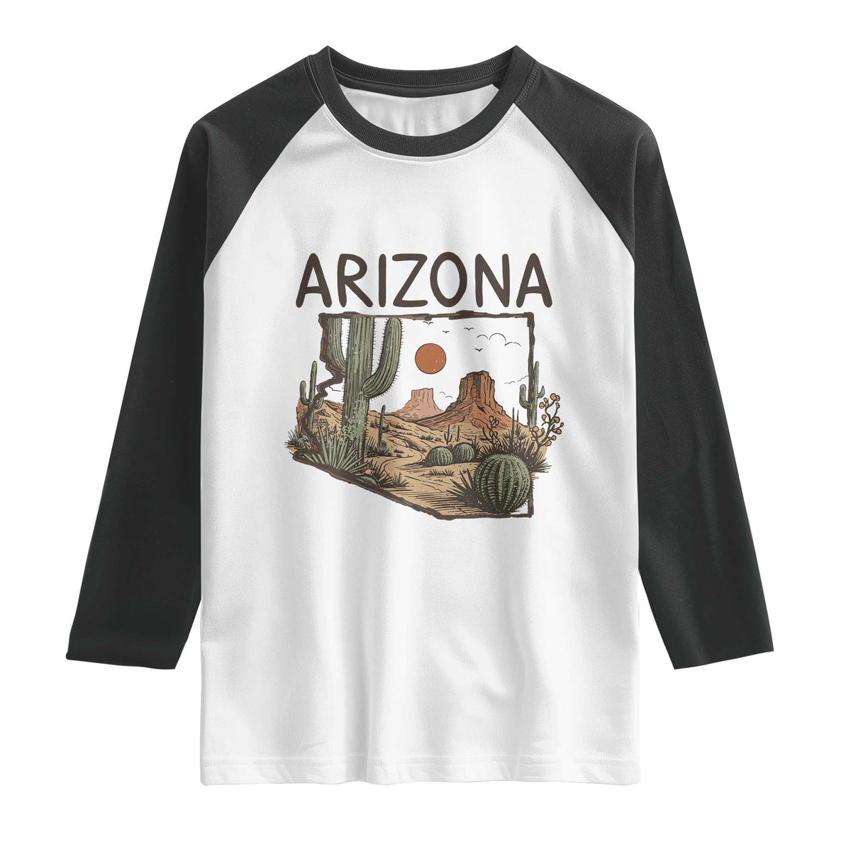 Arizona State Map Desert Landscape Cactus Southwest Raglan Shirt