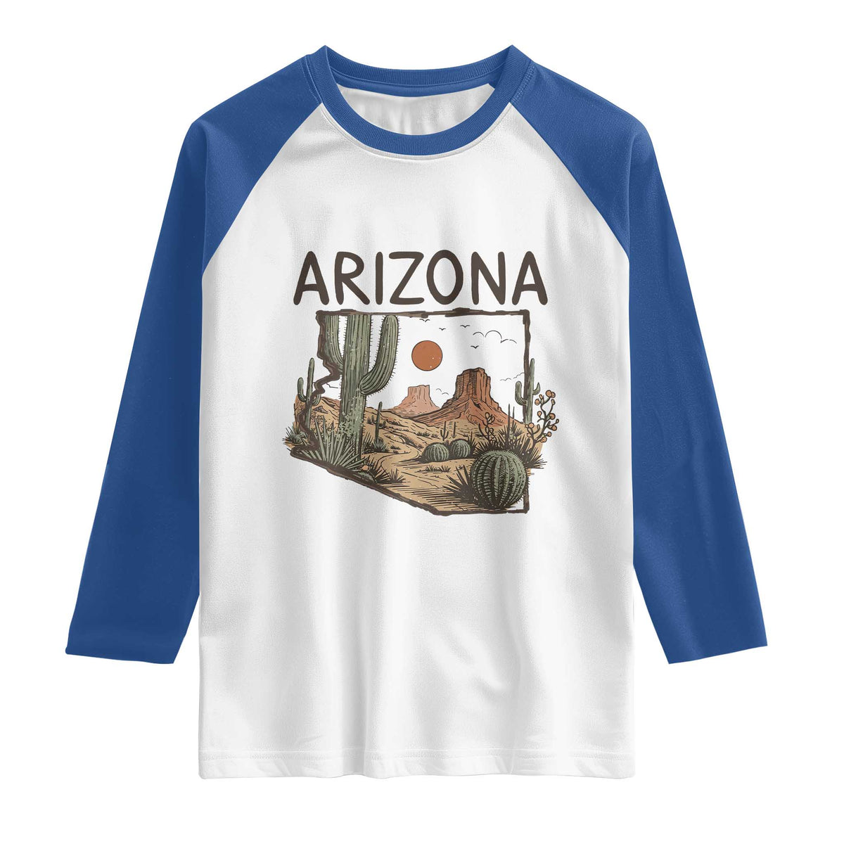 Arizona State Map Desert Landscape Cactus Southwest Raglan Shirt