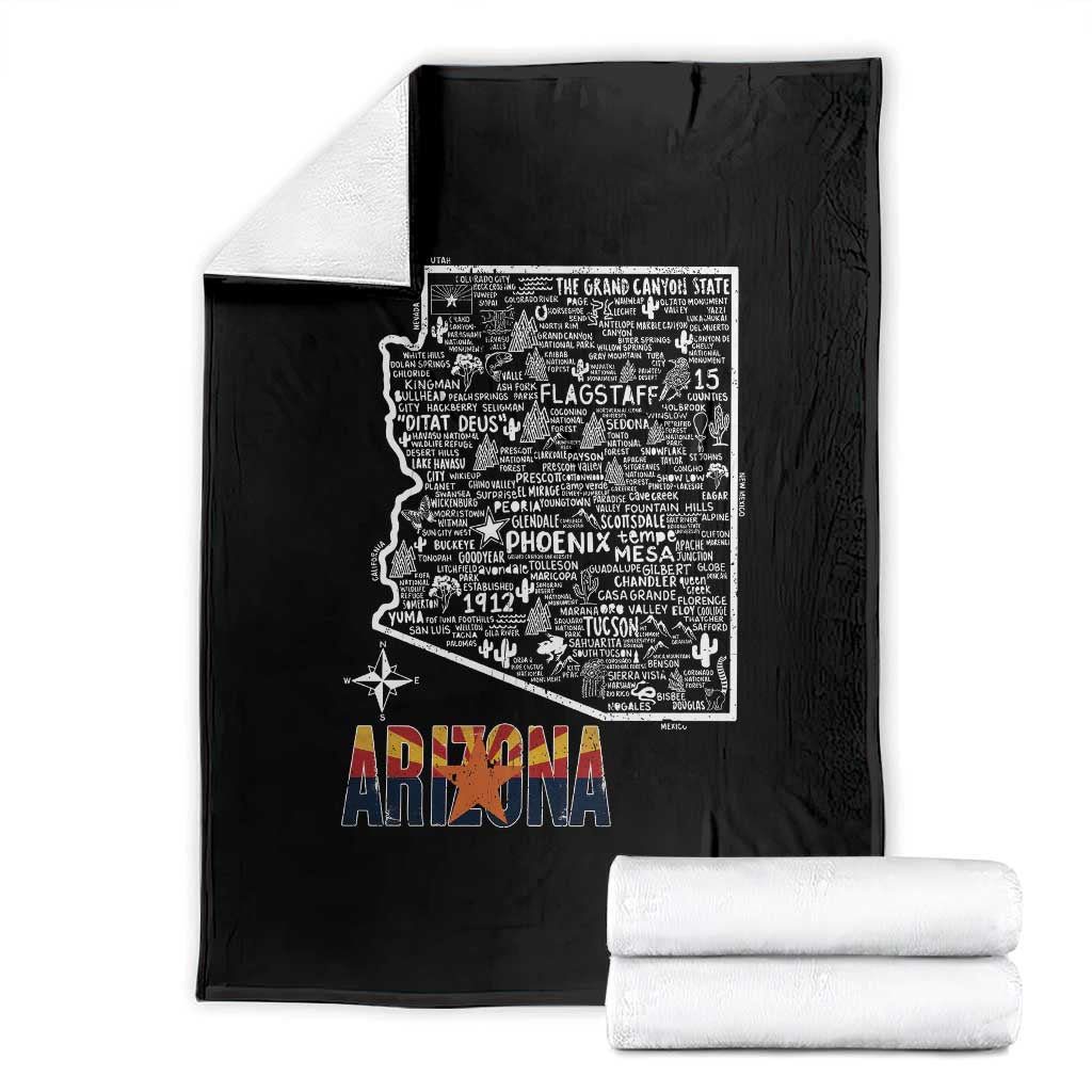 Arizona Map Phoenix Sedona Tucson Southwest Travel Throw Blanket
