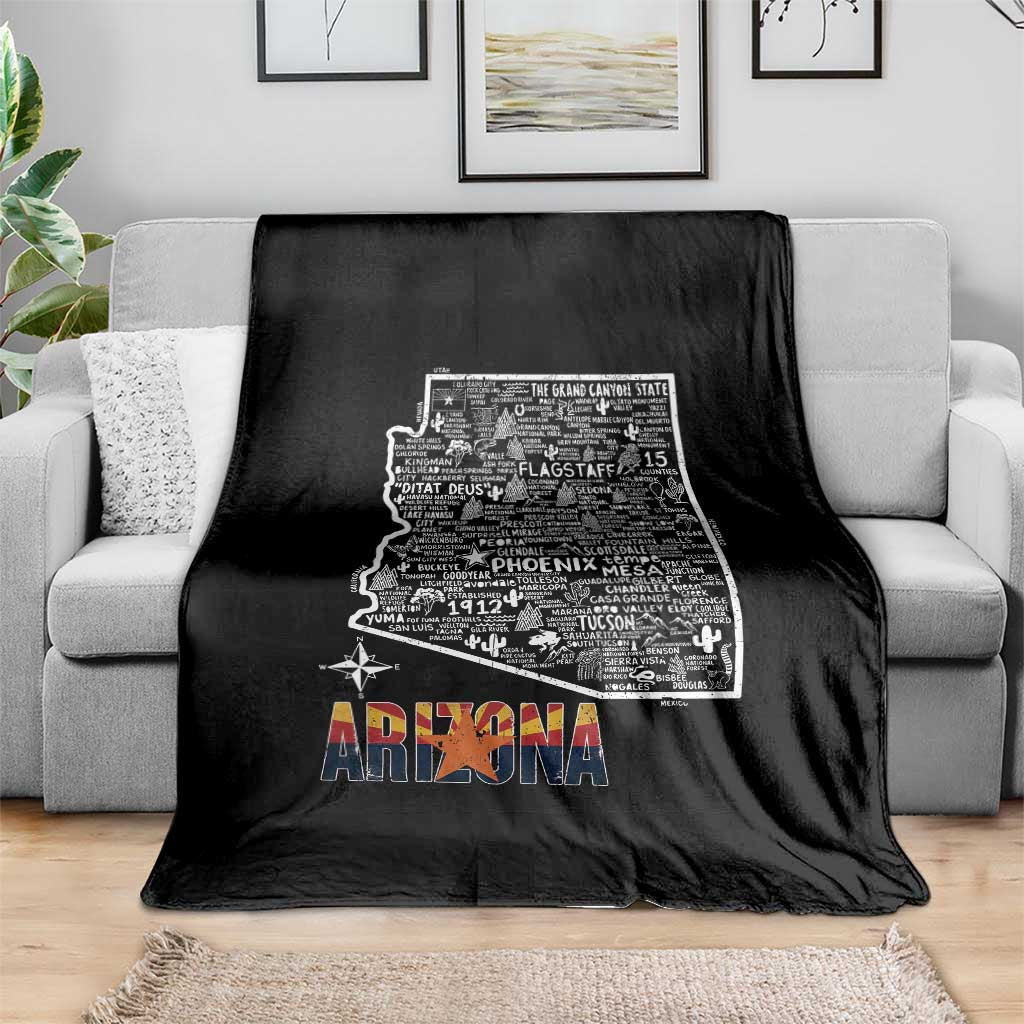 Arizona Map Phoenix Sedona Tucson Southwest Travel Throw Blanket