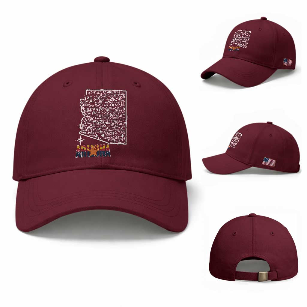 Arizona Map Phoenix Sedona Tucson Southwest Travel Baseball Cap