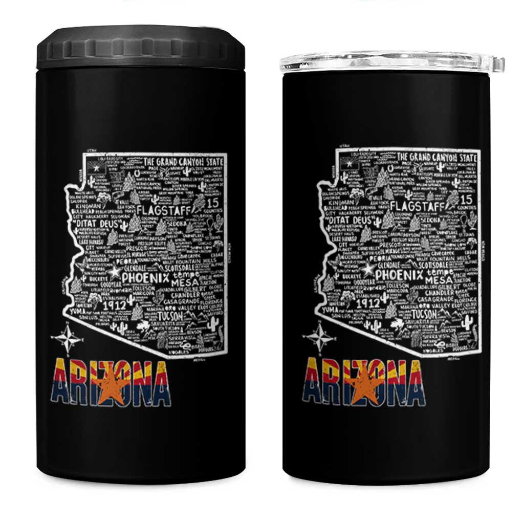 Arizona Map Phoenix Sedona Tucson Southwest Travel 4 in 1 Can Cooler Tumbler