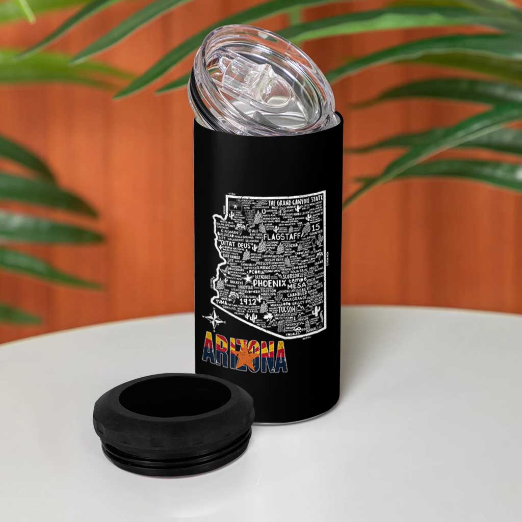Arizona Map Phoenix Sedona Tucson Southwest Travel 4 in 1 Can Cooler Tumbler