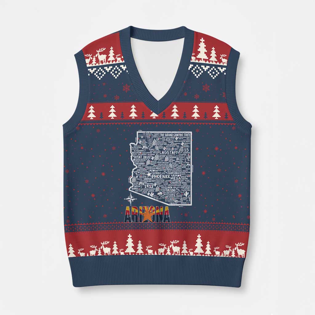 Arizona Map Phoenix Sedona Tucson Southwest Travel V-Neck Knit Sweater Vest