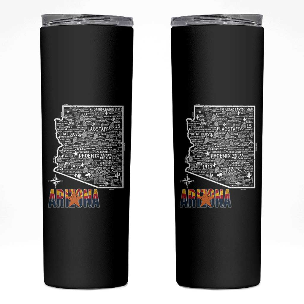 Arizona Map Phoenix Sedona Tucson Southwest Travel Skinny Tumbler