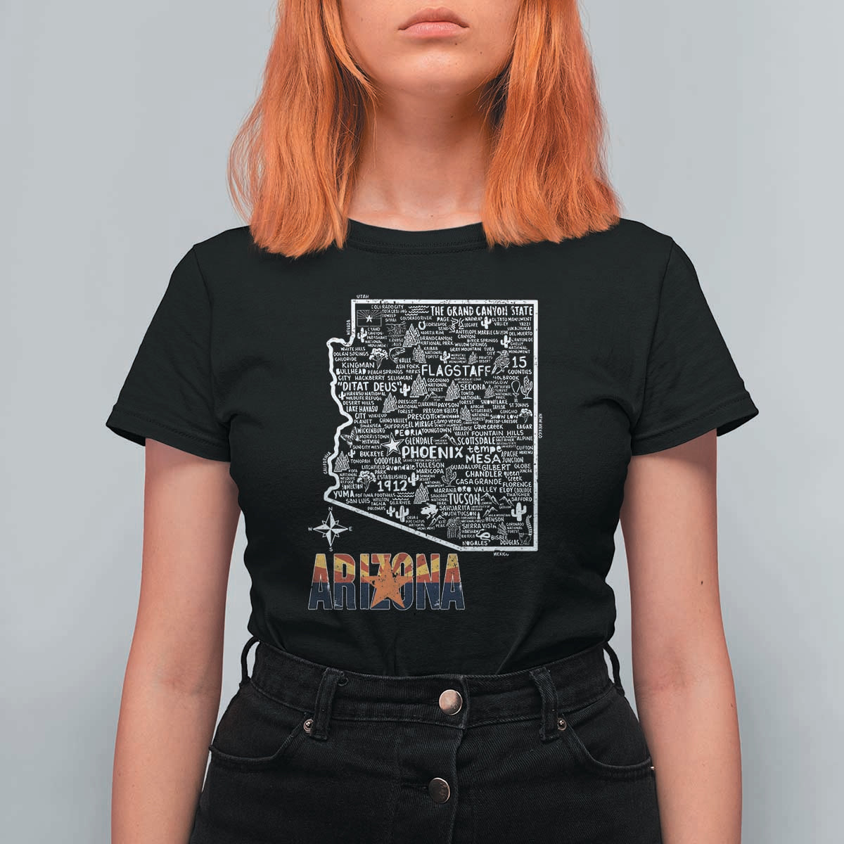 Arizona Map Phoenix Sedona Tucson Southwest Travel T Shirt For Women