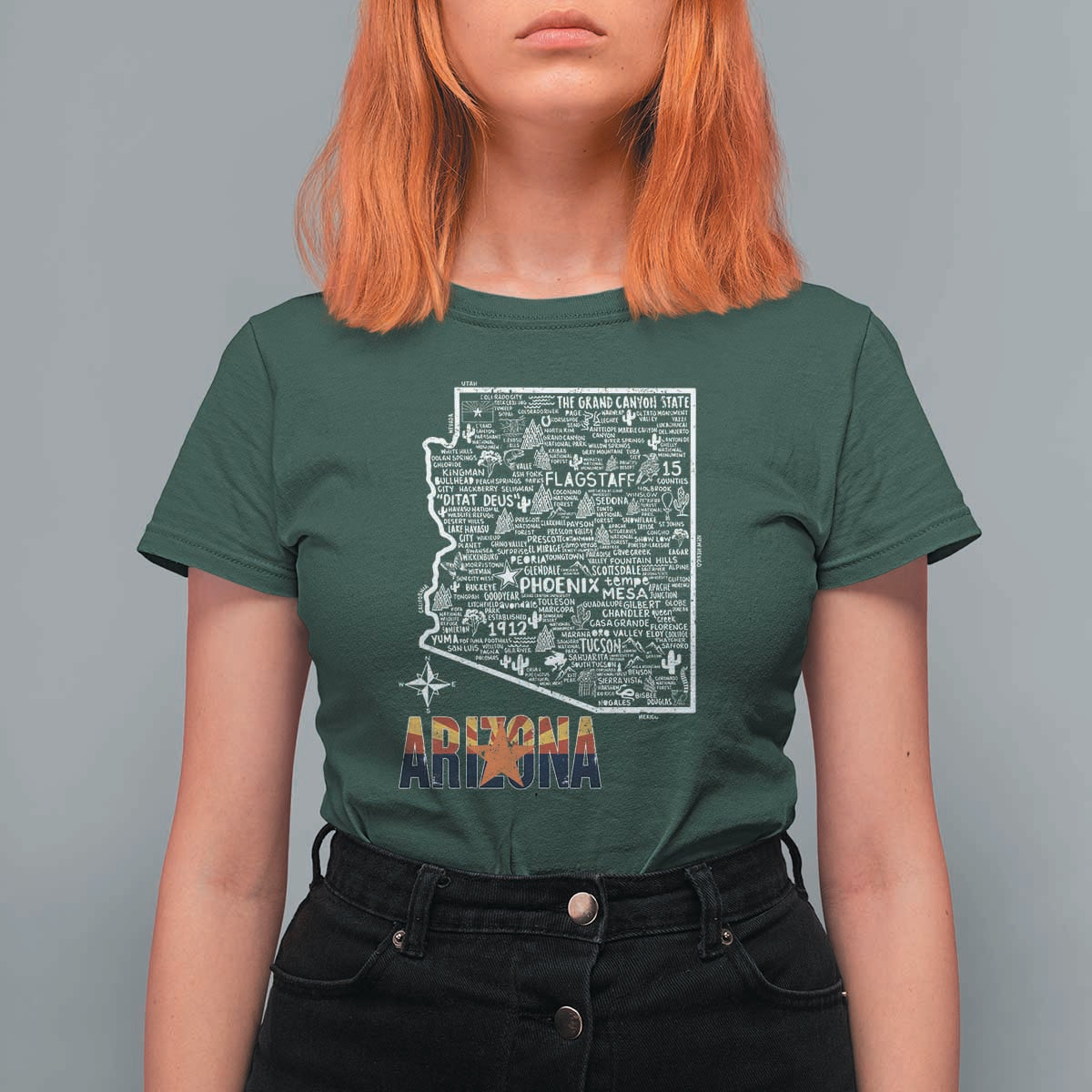 Arizona Map Phoenix Sedona Tucson Southwest Travel T Shirt For Women