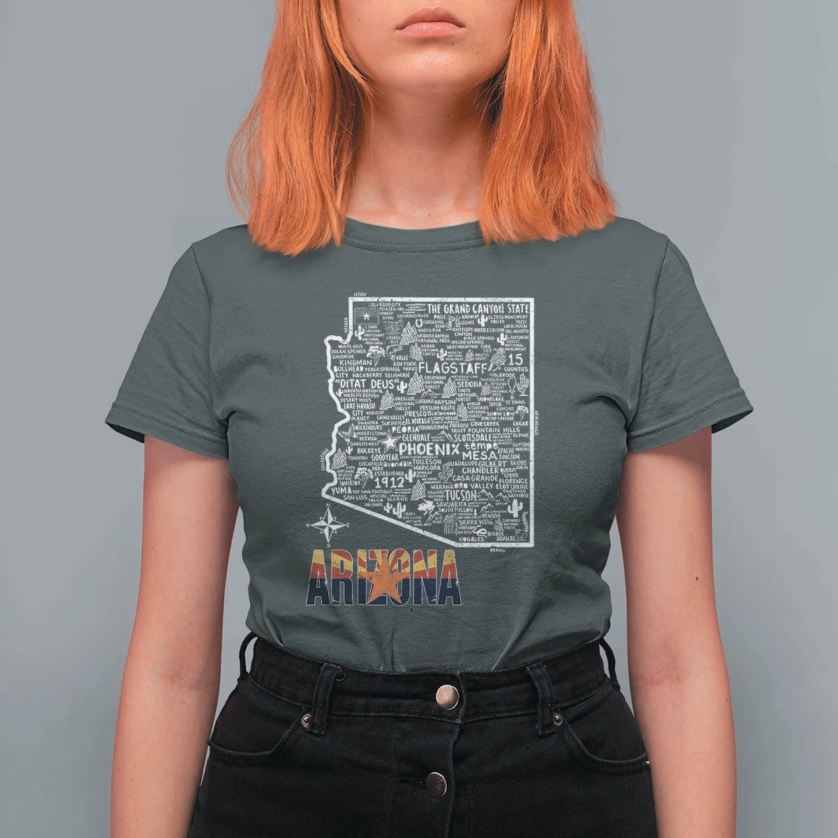 Arizona Map Phoenix Sedona Tucson Southwest Travel T Shirt For Women