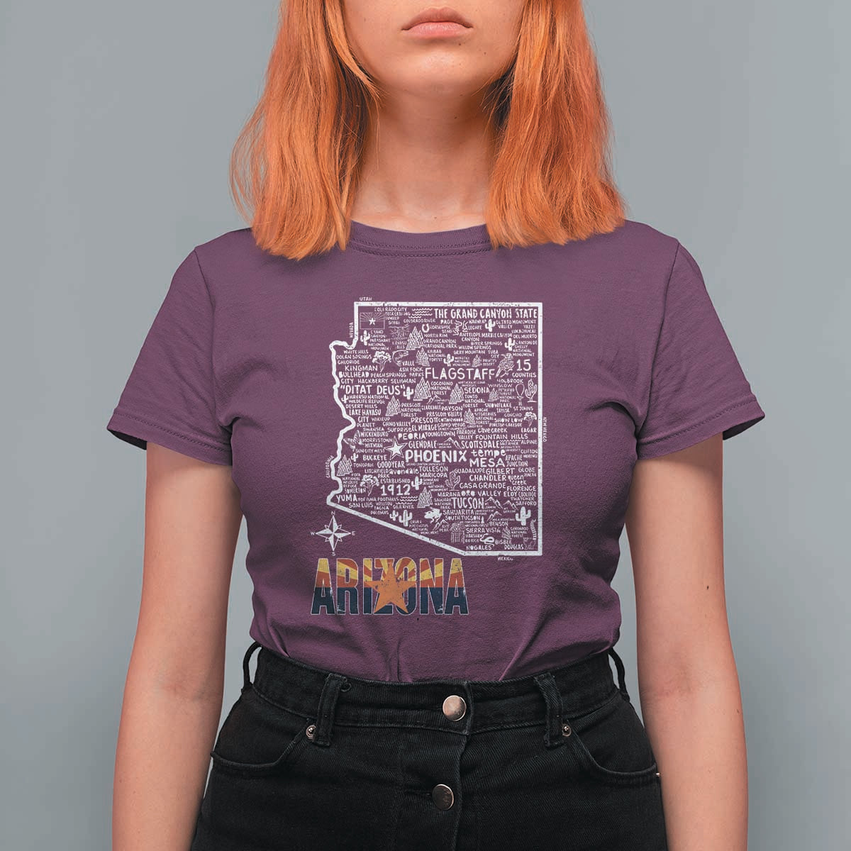 Arizona Map Phoenix Sedona Tucson Southwest Travel T Shirt For Women