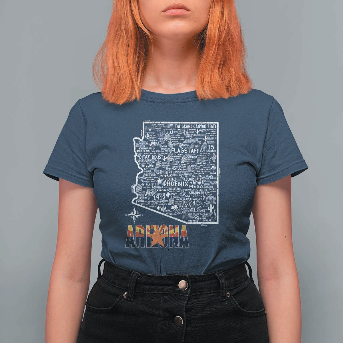 Arizona Map Phoenix Sedona Tucson Southwest Travel T Shirt For Women