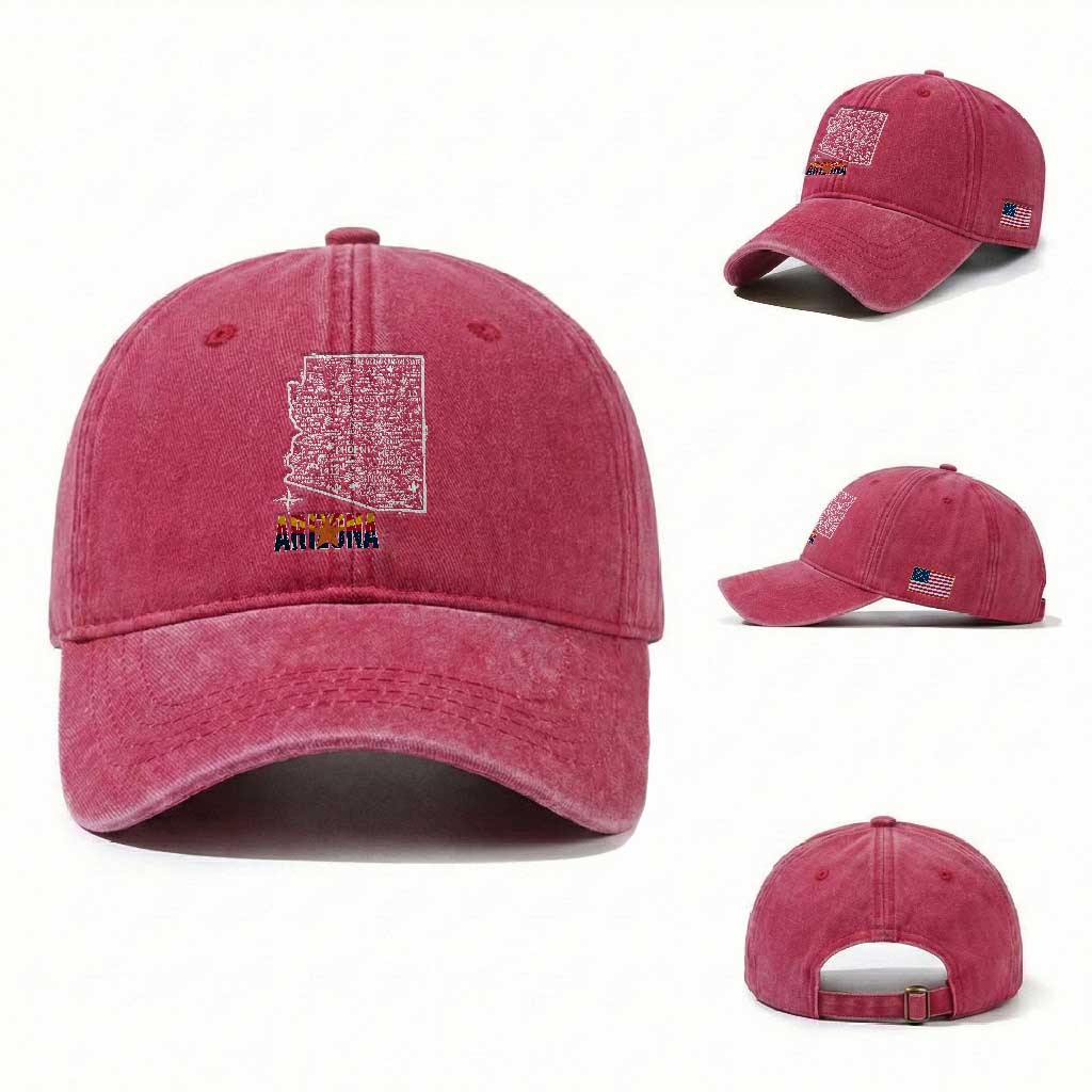 Arizona Map Phoenix Sedona Tucson Southwest Travel Washed Cotton Baseball Cap