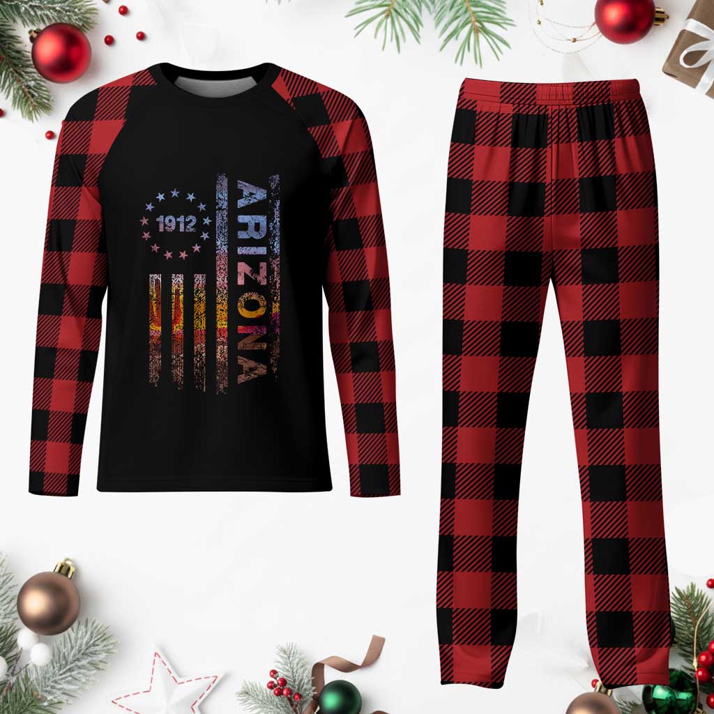 Arizona American Flag Pride Cactus Landscape Established 1912 Plaid Pajama Set