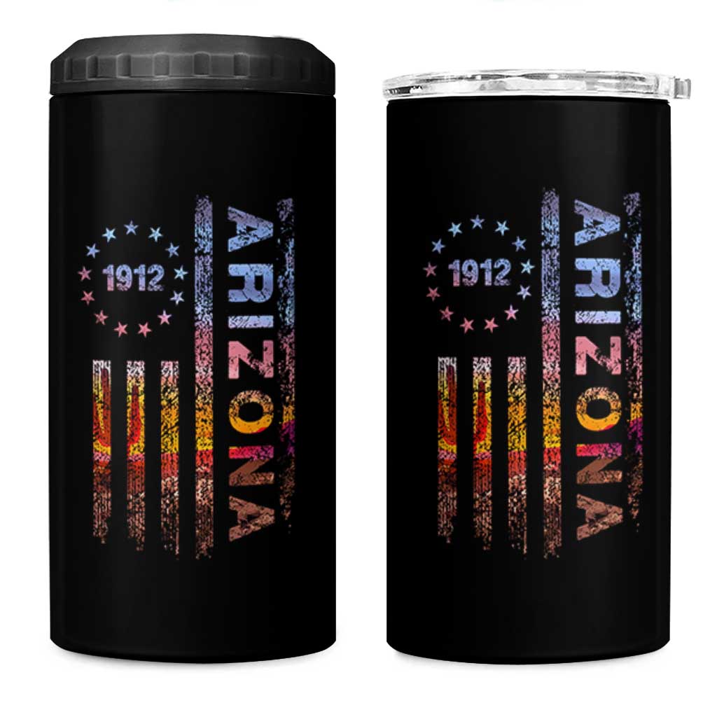 Arizona American Flag Pride Cactus Landscape Established 1912 4 in 1 Can Cooler Tumbler