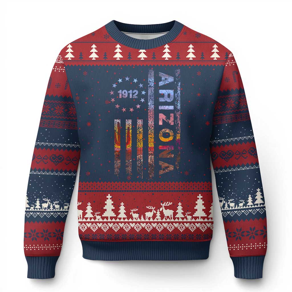 Arizona American Flag Pride Cactus Landscape Established 1912 Ugly Christmas Sweater