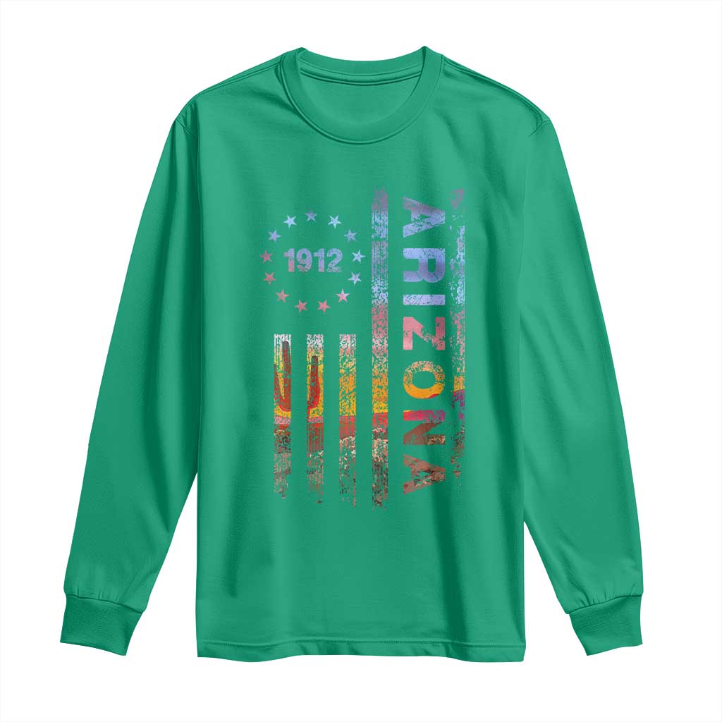 Arizona American Flag Pride Cactus Landscape Established 1912 Long Sleeve Shirt