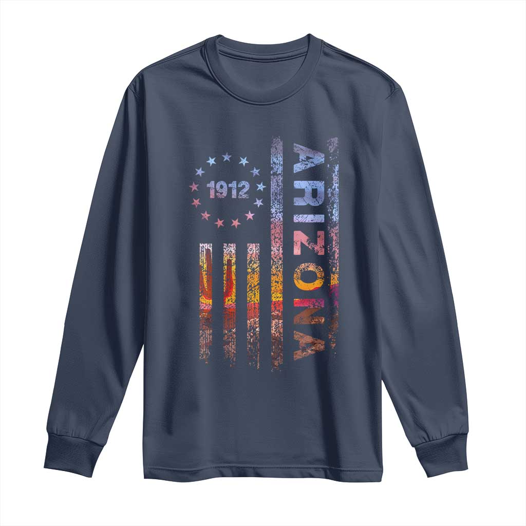 Arizona American Flag Pride Cactus Landscape Established 1912 Long Sleeve Shirt