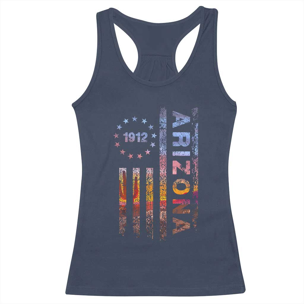 Arizona American Flag Pride Cactus Landscape Established 1912 Racerback Tank Top
