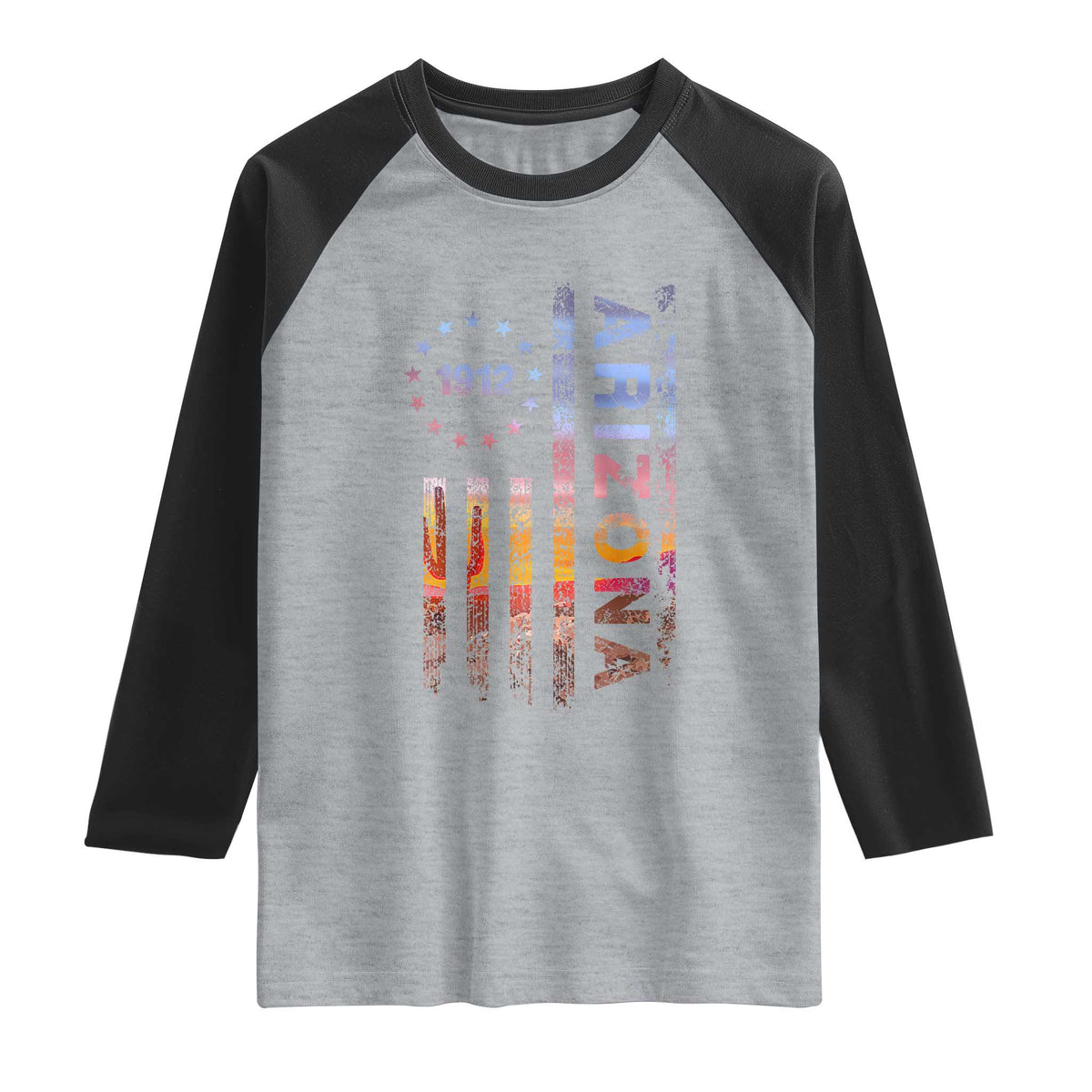 Arizona American Flag Pride Cactus Landscape Established 1912 Raglan Shirt