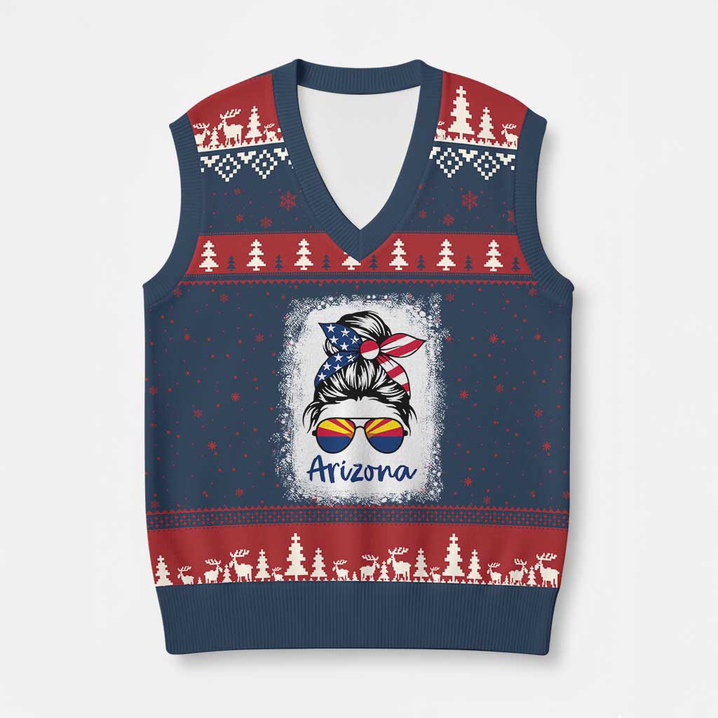Arizona American Flag Messy Bun Pride V-Neck Knit Sweater Vest